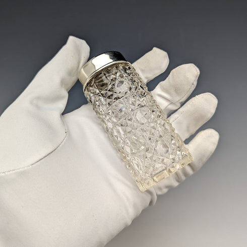 十九世紀末英國古董切割玻璃罐,帶鍍銀蓋